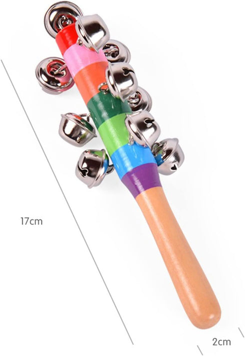 2 Pack Vivid Color Rainbow Handle Wooden Bells Jingle Stick Shaker Rattle 10 Jingle Bells Baby Kids Children Musical Toys...