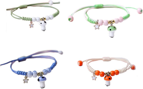 4Pcs Cute Mushroom Anklet Colorful Beaded Bracelets Luck String Rope Chain Braided Bracelet Friendship Jewelry for Women Men...