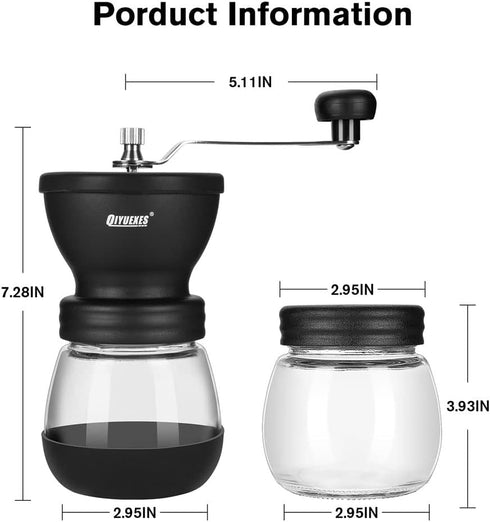 Manual Coffee Grinder with Burr, Coffee Bean Grinder for Espresso, French Press, Cold Brew, Includes 2 Glass Jars (11oz Each) and Brush, Hand coff...