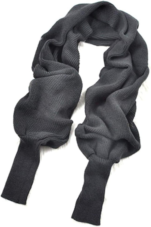 SEWACC Knitted Wrap Scarf Autumn Winter Knitted Scarf with Sleeves Unisex Scarf Cape Shawl for Women Men (Black)...