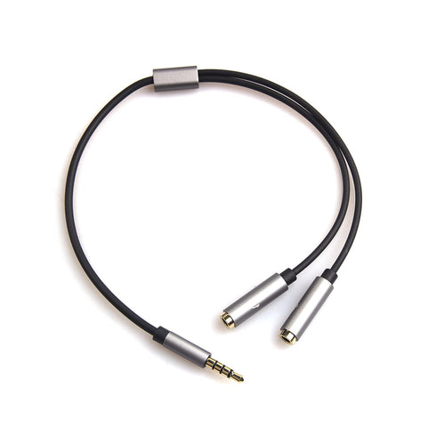 REXUS Grey 3.5mm Y Splitter Stereo Audio Cable 4-Pole Male to 2 Female for Headphone, Headset Splitter Adapter Extension Aux Cable, Compatible Mob...