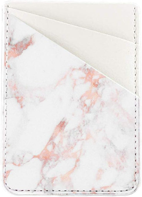uCOLOR Phone Card Holder, Leather Phone Wallet Adhesive Stick On Stretchy Credit Card Pocket for Back of Phone Case iPhone and Android(Rose Marble...