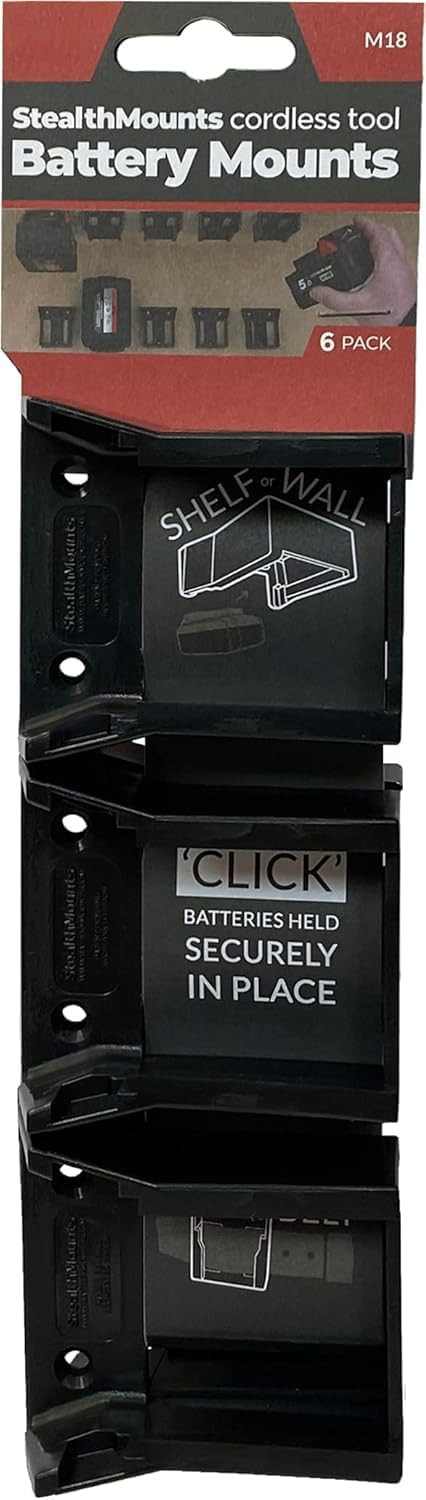 StealthMounts Battery Holder Compatible with Milwaukee M18 (6 Pack) - Black | StealthMounts Battery Mounts | Made in the UK...