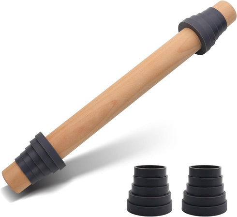 Adjustable Wood Rolling Pin with Thickness Rings for Baking -Non Stick Wooden Dough Roller Pin with Spacer Bands for Cookie,Pie Crust, Pastry Fond...