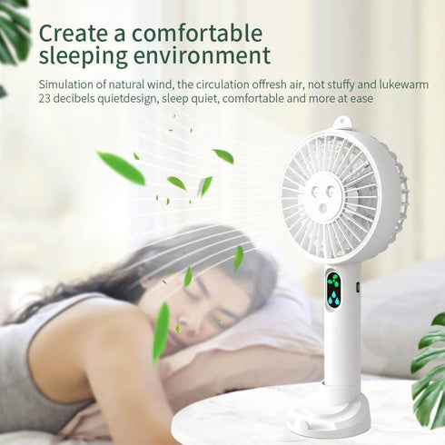 Portable Fan, Portable Water Spray Mist Fan Electric, USB Rechargeable Hand Mini Fan, Cell Phone Holder, 3 Speed Levels and a Button Switch (White...