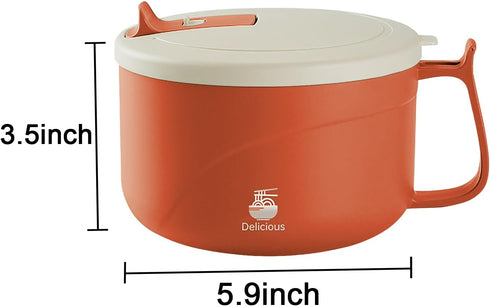 Microwave Ramen Bowl with Handles,304 Stainless Steel Liner Bowl, Microwavable Soup Mug with Lid Large Soup Cups for Ramen Noodle Cereal,42 oz (Or...