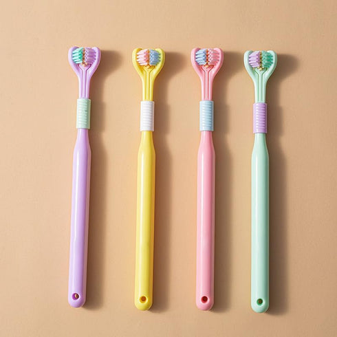 1pcs Random Color Three-Sided Soft Hair Toothbrush,Toothbrush Medium,Effective Wrap-Around Design,Deeply and Thoroughly To Clean Teeth and Gums,Ma...