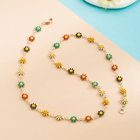 Daisy Flower Necklace Bracelet for Women Bohemian Enamel Daisy Choker Necklace Bracelet Handmade Gold Daisy Spring Sunflower Daisy Bracelet for Wo...