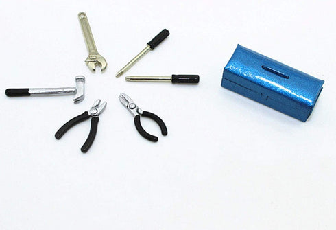 Dollhouse Decoration Accessories, 1:12 Dollhouse Miniature Scene Model Work Tools Set with Toolbox 7 Pcs (Black Tools+Blue Box, As Shown)...