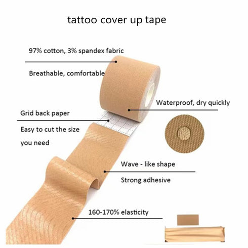 Extra Wide Tattoo Cover Up Tape Tattoo Concealer Tattoo Cover Tape Scars & Tattoo Concealing Tape Bandages For Covering Tattoos 3 in x 5 yards/7.5...