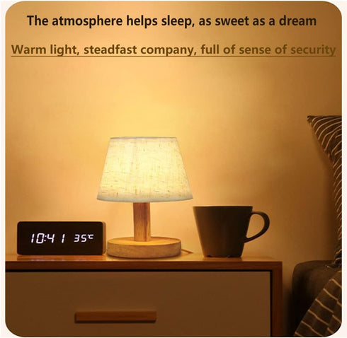 Small Table Lamp,Bedside Table Lamp,Wooden Bedside Lamp Simple Bedroom Lamp Linen Shade Mini Desk Lamp Night Light Nightstand Lamp for Bedroom,Liv...