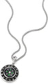COOLSTEELANDBEYOND Silver Black Circle Skull Compass Pendant Mens Necklace Stainless Steel, 30 inches Wheat Chain...