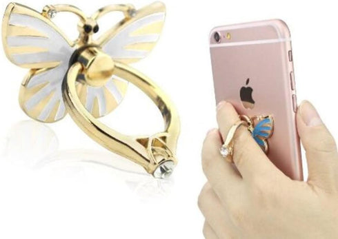 Luxury 3D Shiny Crystal Bling Diamond Glitter Butterfly Re-Usable Metal Stainless Phone & Tablet Anti Drop Ring Stand Holder Universal...