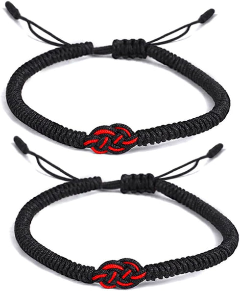 Handmade Buddhist String Bracelets for Women Men Tibetan Adjustable Woven Rope Bracelet for Protection and Luck, Red and Black, 2or 6 pcs/set...