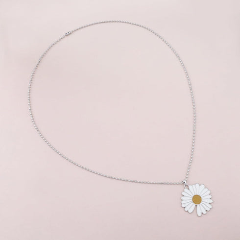 Bohemia Long Daisy Pendant Necklace Enamel Flower Necklace White Daisy Chain Necklace Silver Ball Chain Necklace Large Sunflower Necklace Jewelry ...