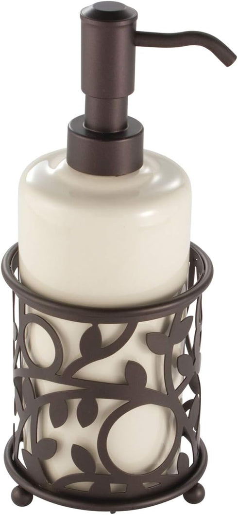 iDesign Ceramic Soap Dispenser Pump, The Vine Collection - 13oz, 3.5" x 3.5" x 8.75", Vanilla and Bronze...