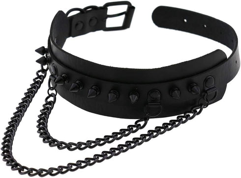Unisex Multicolor Simulated Leather PU Black-Tone Rivets Spike Spiked 2 Layer Chains Choker Collar Necklace...