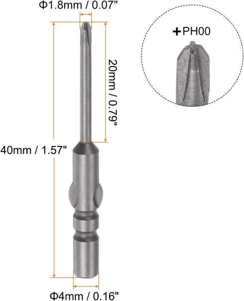 Magnetic Phillips Screwdriver Drill Bit 4mm Round Shank 1.8mm PH00 Cross Head 1.5 Inch Length for Pneumatic or Power Tool, S2 Steel...
