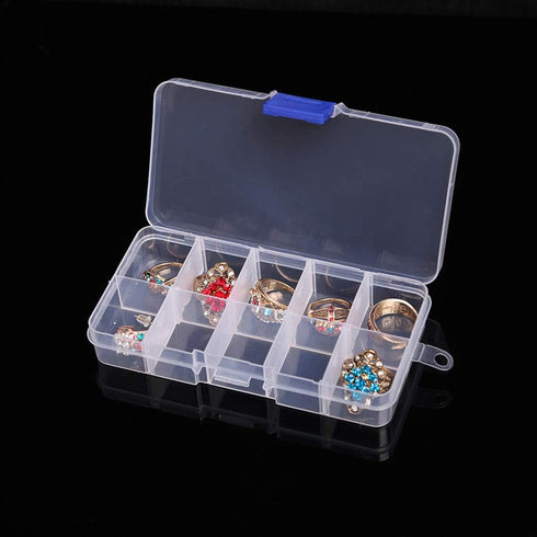 10 Girds Rectangle Clear Plastic Storage Box, Jewelry and Crafts Organizer Container with Adjustable Dividers?2 Pack?...