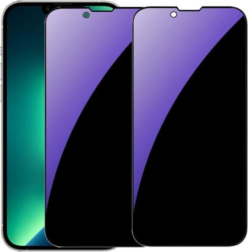 2 Pack Anti-Blue Privacy Tempered Glass Suit for iPhone 14 Plus/iPhone 13 Pro Max Anti-Spy Screen Protector Anti-Peeping Film 9H Hardness Anti-scr...