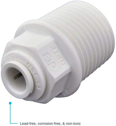 John Guest 1/4 Inch OD x 1/2 Inch NPT Male Connector, Push to Connect Plastic Plumbing Fitting, PP010824WP...