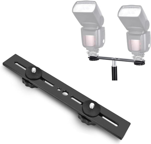 Dual Flash Bracket 8in/20.3cm Camera Mount Tripod Bracket with 1/4 Screw Hot Shoe Flash Light Bracket for LED Light Microphone 3D Stereo Stereosco...