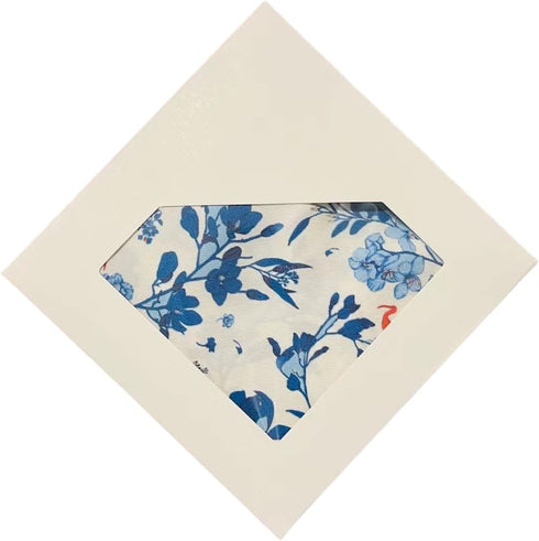Handkerchief, men's pocket, silk square scarf, blue flower and bird pattern, oriental art...