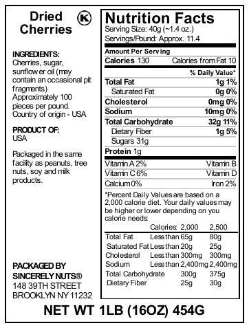 Dried Sour "Tart" Cherries (1 Pound Bag)...