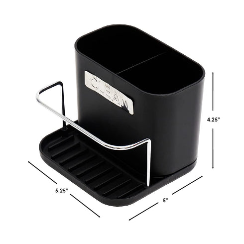 Home Basics Sink Caddy with Tray, Black | Removable Tray | 2 Divided Sections | Metal Bar for Sponge...