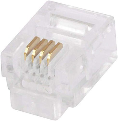 Monoprice 6P4C RJ11 Modular Plugs for Round Solid Cable - Crimp On, 1U, 3 Prongs, 4 Conductor, Clear, 50-Pack...
