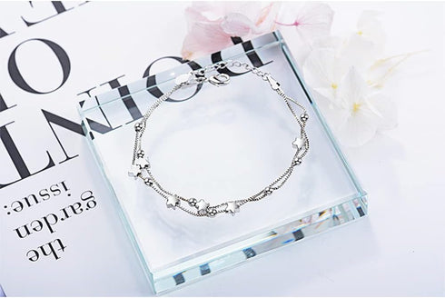 Silver Bracelet for Women Teen Girls, Love Heart Charm Chain Bracelet Bangle with Zircon Fashion Jewelry Gifts...