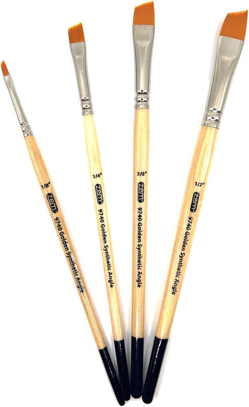 ZEM BRUSH Golden Synthetic Angle Shaders Set Sizes 1/8", 1/4", 3/8", 1/2"...