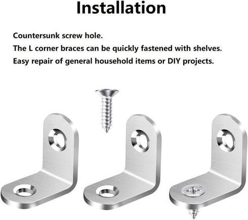 L Bracket Corner Brace Joint Right Angle 90 Degree Fastener Wood Support for Shelves Braces Mounting Brackets with Screws for Furniture Chairs Woo...