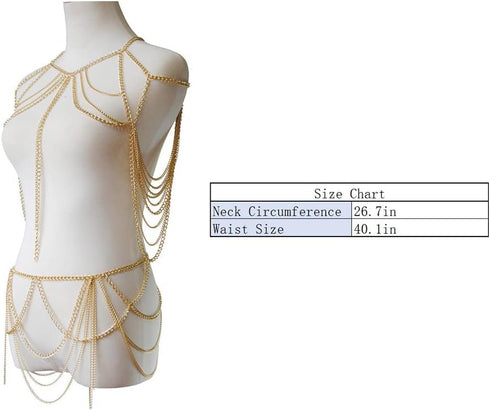 Sexy Body Chain Set Layered Necklace Bra Waist Chain Summer Fashion Bohemian Jewelry Suit for Beach Party Holidy...