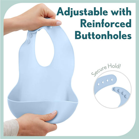 MIGHTY MONKEY Extra Deep Pocket Waterproof Silicone Feeding Baby and Toddler Bib, BPA Free Bibs for Boy, Girl, Adjustable Mess Free Eating and Dri...