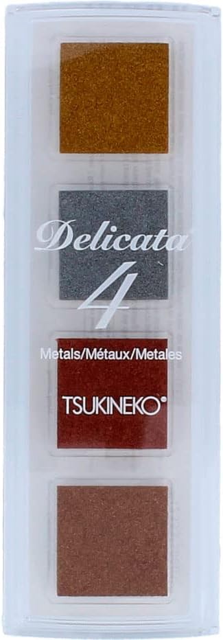 Tsukineko Delicata 4 Pigment Inkpad, Celestial Copper/Bronze Burst/Golden Glitz/Silver...