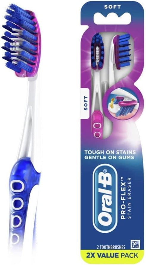 Oral-B 3D White Luxe Stain Eraser Toothbrushes, Soft, 2 Count...