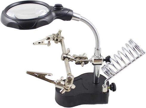 Desk Magnifier Loupe, Tabletop 3.5X 12x 3rd Helping Hand Soldering Tools LED Iron Stand Lens Magnifying Glass with 2 LED Lights, Adjustable Lockin...