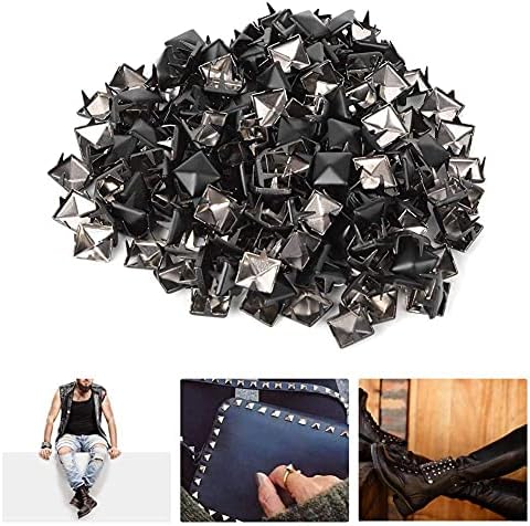 HEEPDD 200Pcs Rivets, 9mm Spike Studs DIY Leathercraft Spike Rivets Bag Leather Clothing Bag Decorative Shoes Rivet(Matte Black)...