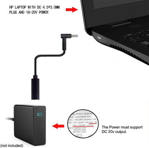chenyang CY USB C to DC 20V 4.5 * 3.0mm PD 65W Charge Cable for HP Laptop...