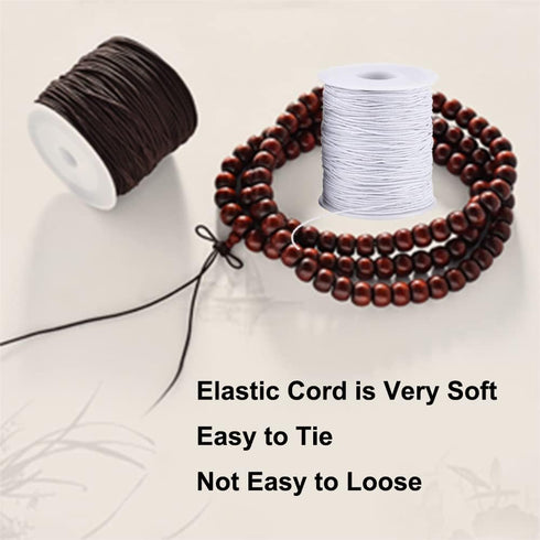 Elastic String for Bracelets, 2 Rolls 1 mm Sturdy Stretchy Elastic Cord for Jewelry Making, Necklaces, Beading Black and White...