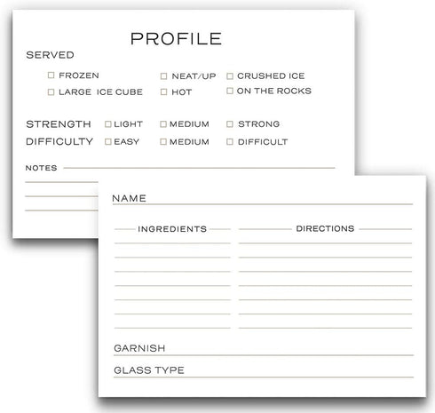 48 Cocktail Recipe Cards, 4 x 6 inches, Double Sided for Bartenders, Drinks and Mixology...