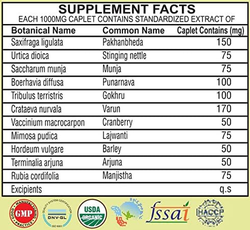 Kidney Support Herbal Supplement - Supports Healthy Kidney Function, Vegan, Gluten-Free, GMP Certified - Each Caplet of 1000 MG...