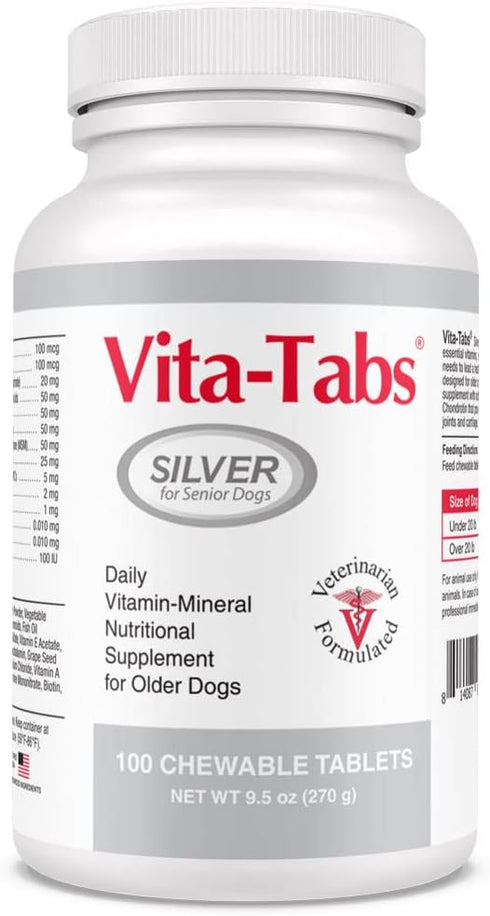Vita-Tabs Silver - Vitamins, Minerals, Nutrients - Support for Senior Dog - Supplement for Healthy Bone, Joint, Energy, Immune System - 100 Chewab...