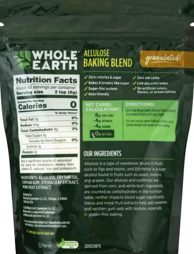 Whole Earth Sweetener Co. Allulose Baking Blend, Granulated, Plant-Based Sugar Alternative, 12 Ounces, 0.75 Pound (Pack of 1)...