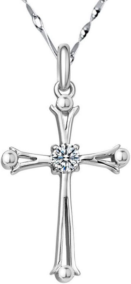 925 Sterling Silver Inlaid Crystal Cubic Zirconia Cross Pendant Necklace...