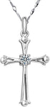 925 Sterling Silver Inlaid Crystal Cubic Zirconia Cross Pendant Necklace...