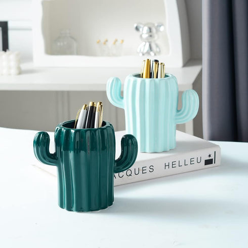 Ceramic Pen Holder Cactus Pencil Holder Cute Pens Cup for Desk for Kids Cute Cactus Office Decor Desk Accessories Pencil Cup Pot Desk Organizer (D...