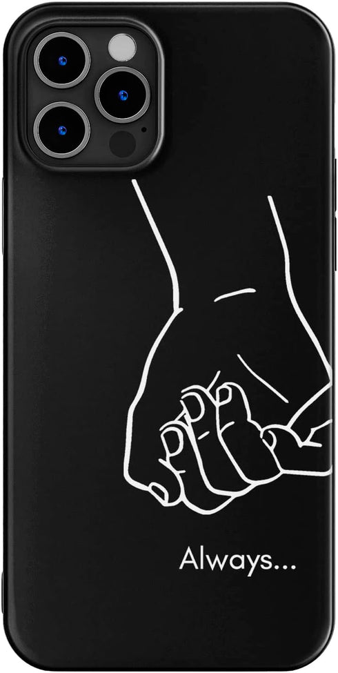 Black Matching Phone Cases compatible with - iPhone 14 Pro Max - 6.7 inch for Couples Holding Hands Cover Cute Always and Forever Shockproof Anniv...