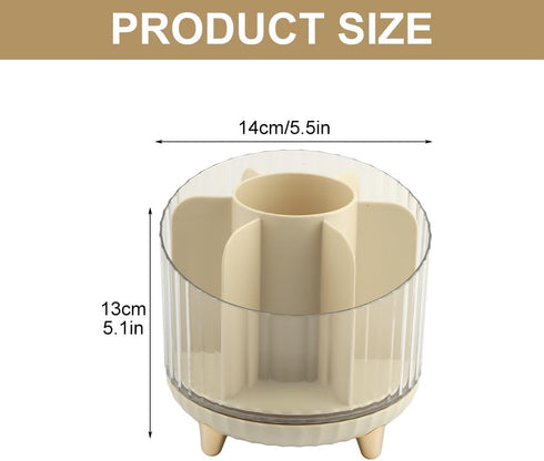 Makeup Organizer, 360° Rotating Makeup Brush Holder, Compartment Storage Box for Eyeliner, Blush, Pencils, Craft Supplies, Small Toys(Champagne)...